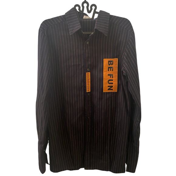 Ricciwee Middle Cut Pinstripe Snap Button Down Shirt *Missing Cuff Button* Sz L - Picture 1 of 7